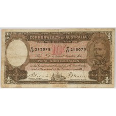 AUSTRALIA 1933 . TEN 10 SHILLINGS BANKNOTE . VARIETY . MINOR STAIN